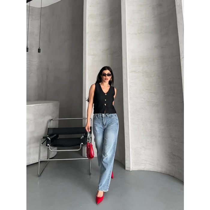 Palazzo straight kar yıkama jeans pantolon mavi d2008