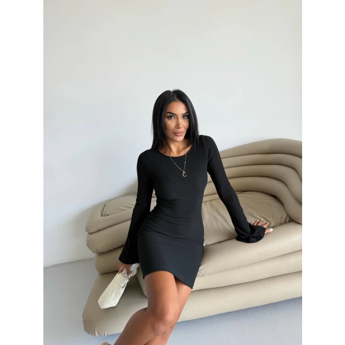 Prenses kol esnek kumaş elbise siyah f2334