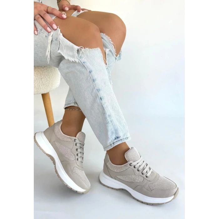 Slar Bej Cilt Bağcıklı Spor Ayakkabı