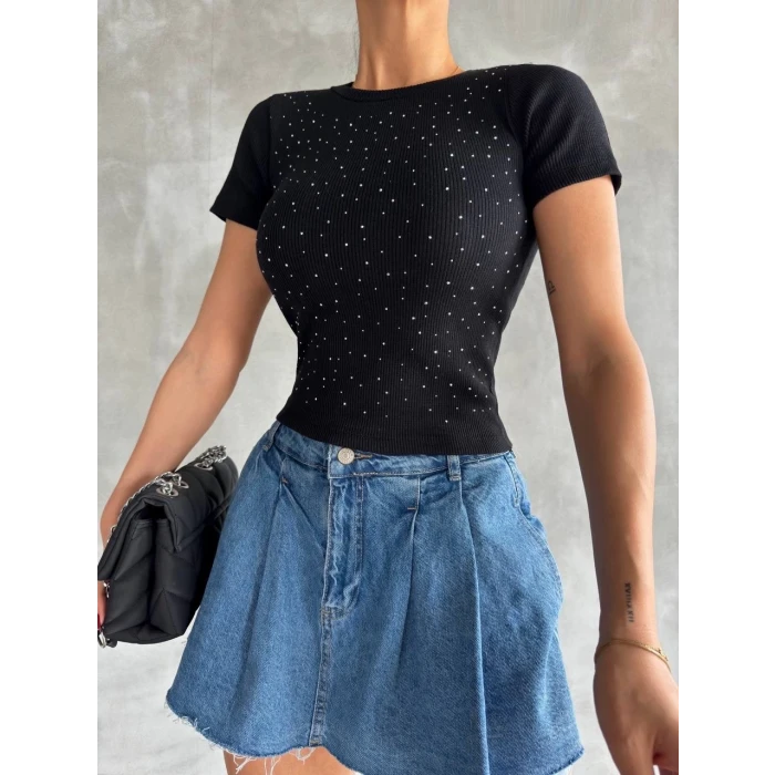 Taş baskılı kaş korse bluz