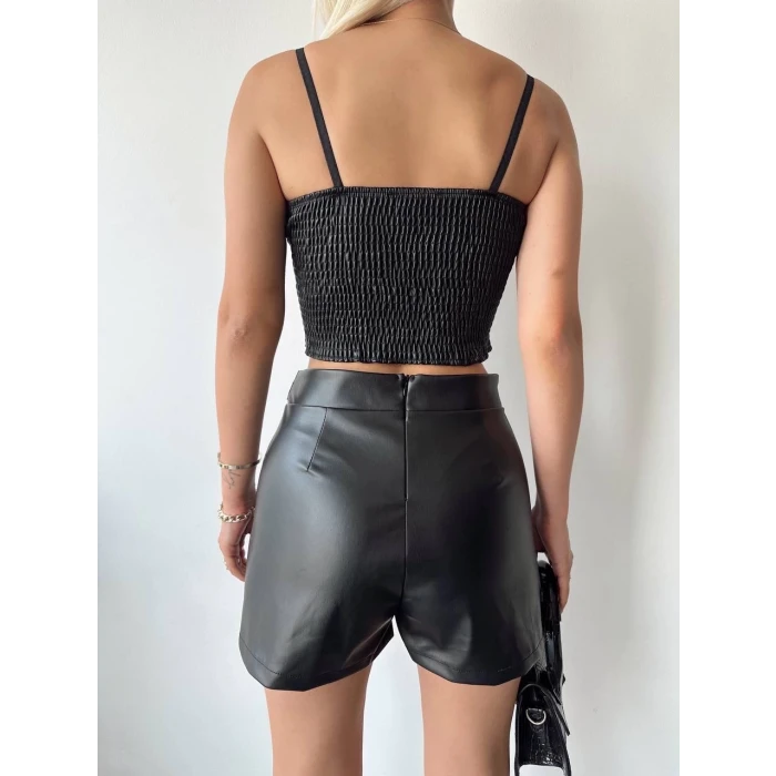 Tokalı deri şort siyah s24444