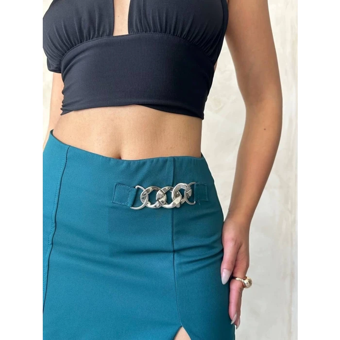 Zincirli şort etek petrol yeşili s24676