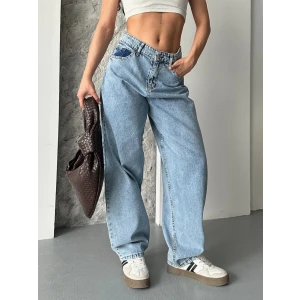 Baggy kar yıkama orta mavi jeans pantolon d2007