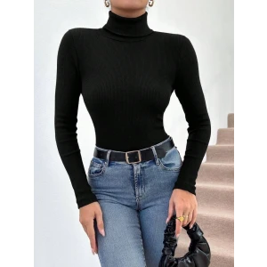 Balıkçı yaka dar kesim kaşkorse kazak siyah w3103