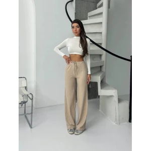 Fitilli şardonlu pantolon bej a4058