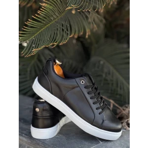 KB-BX1  Kuback Siyah Cilt Yüksek Beyaz Taban Günlük Erkek Ayakkabı