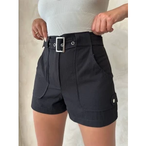 Kemer detaylı gabardin şort siyah s25289