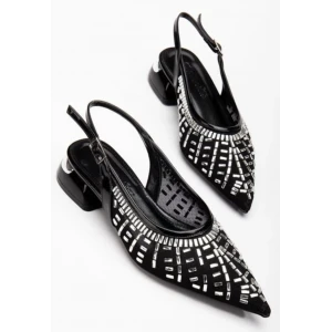 Piyar Siyah Taşlı Topuklu Ayakkabı