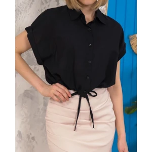 Sıfır kollu bağlamalı crop gömlek siyah s255359