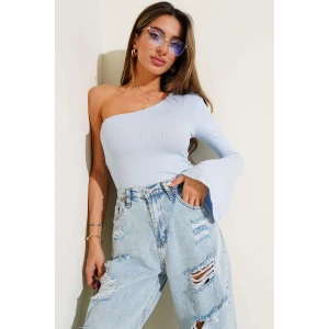 Tek Omuzlu Basic Bluz Mavi T4275