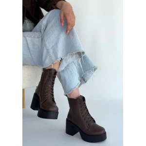 Tsan Kahverengi Cilt Bağcıklı Topuklu Bot