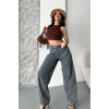 Baggy kar yıkama eskitme kahve jeans pantolon d2007