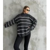 Çizgili ispanyol kol triko boğazlı kazak antrasit elf