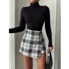 İki düğmeli şort ch kumaş etek ekoseli siyahbeyaz h26414