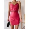 Kapaklı asimetrik model deri etek pembe s240106