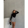 Kapaklı kaşe şort etek siyah beyaz kazayağı h261218