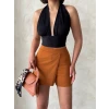 Kapaklı şort etek camel s208