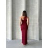 Krinkıl tek omuz uzun elbise bordo s25455