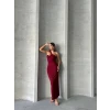 Krinkıl tek omuz uzun elbise bordo s25455