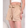 Kuşaklı keten şort bej s255265