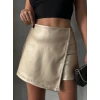 Taşlı şort etek deri gold h240018