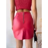 Tek yırtmaçlı arkadan fermuarlı deri etek fuşya s24475