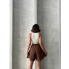 Volanlı keten şort kahve s255058