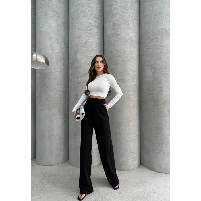 Cırtlı pantolon krep siyah pt