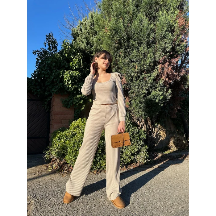 Fitilli prenses kol alt üst takım bej