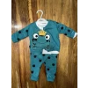 3-12 aylık kurbağa desenli üçlü takım koyumavi