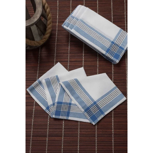 12 li Cep Yaka Mendili Pamuklu Şah Desen Mavi 30x30 Cm