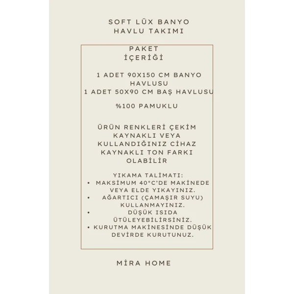 2 Parça %100 Pamuklu Soft Lüx Banyo Havlu Seti Pembe