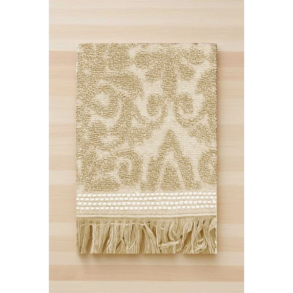 2 Parça Jakarlı Banyo Havlu Takımı %100 Pamuklu 90x150 Cm Arden Bej