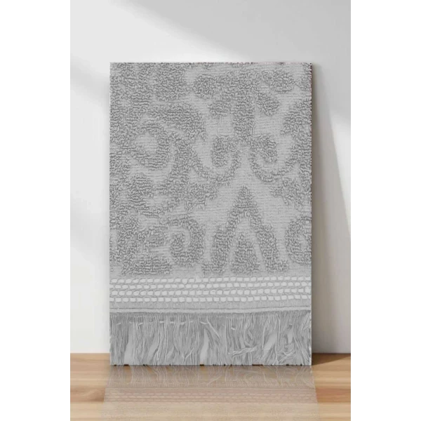 2 Parça Jakarlı Banyo Havlu Takımı %100 Pamuklu 90x150 Cm Arden Gri