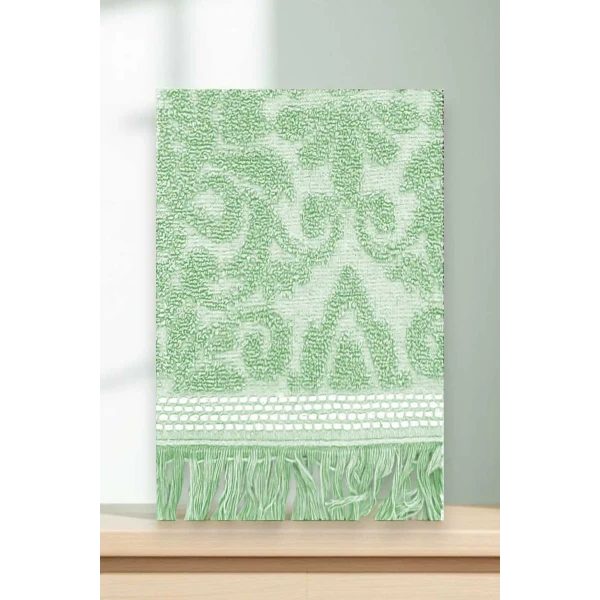 2 Parça Jakarlı Banyo Havlu Takımı %100 Pamuklu 90x150 Cm Arden Yeşil