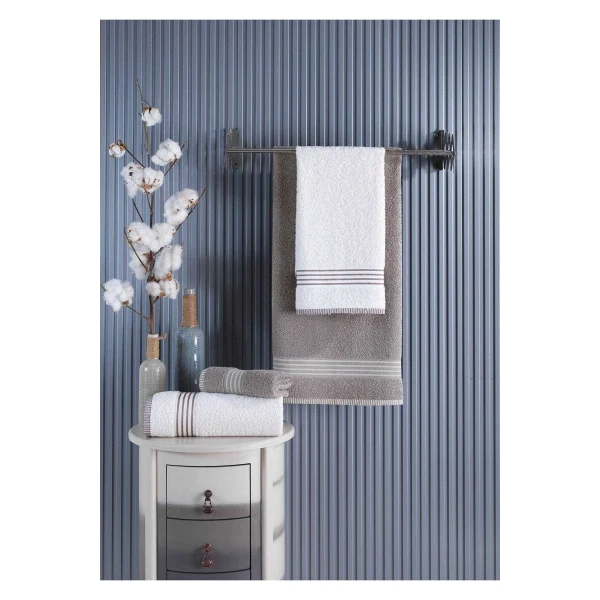 4 lü Kadın Erkek Banyo Havlusu Takımı Oscar Bej-Krem
