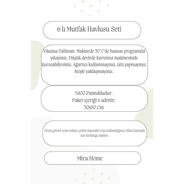 6 Parça Mutfak Havlusu Seti %100 Pamuklu Carla