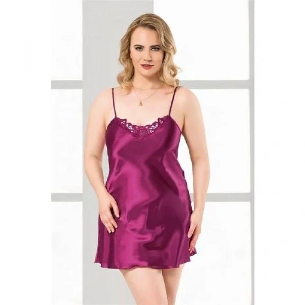 Arias Closet Büyük Beden Mor Kısa Saten Gecelik