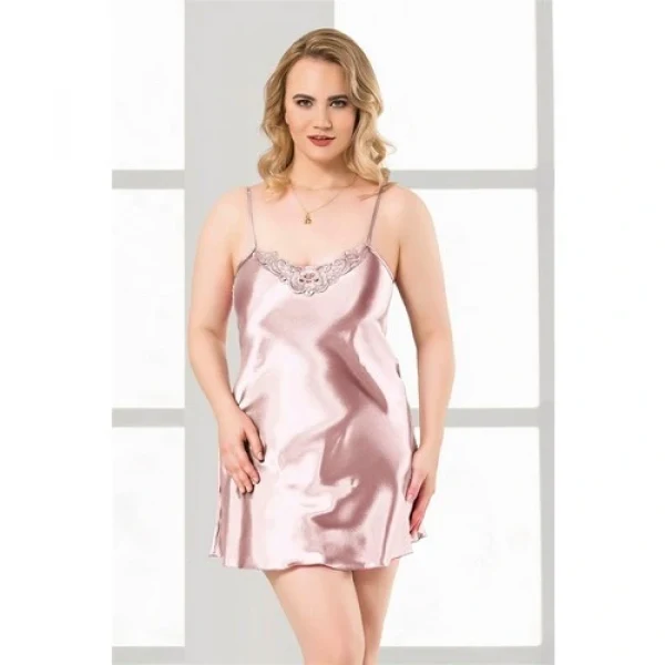 Arias Closet Büyük Beden Somon Kısa Saten Gecelik