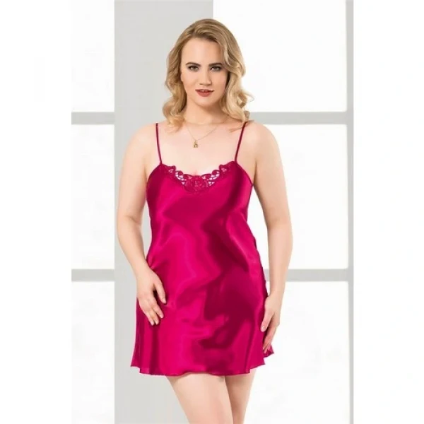 Arias Closet Büyük Beden Vişne Kısa Saten Gecelik