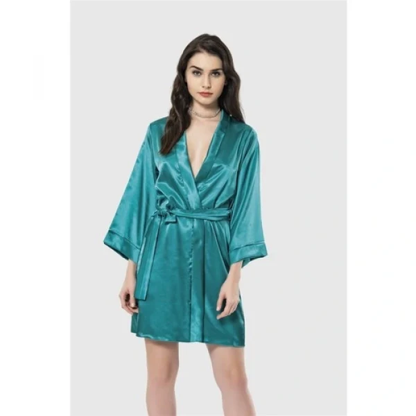 Arias Closet Zümrüt Kısa Saten Sabahlık