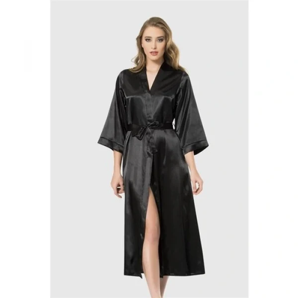 Arias Closet Siyah Uzun Saten Sabahlık