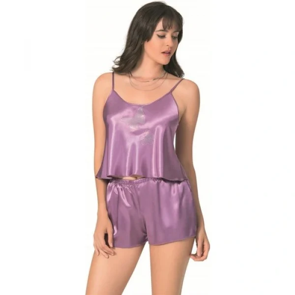 Arias Closet Lila Saten Babydoll Şort Takımı