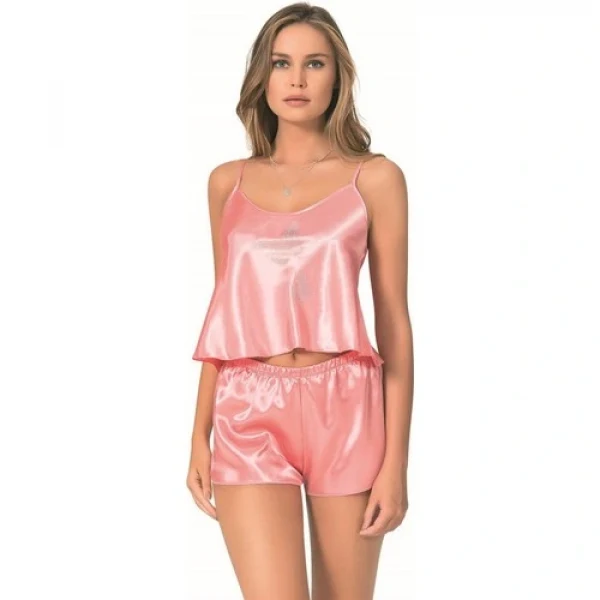 Arias Closet Mercan Saten Babydoll Şort Takımı