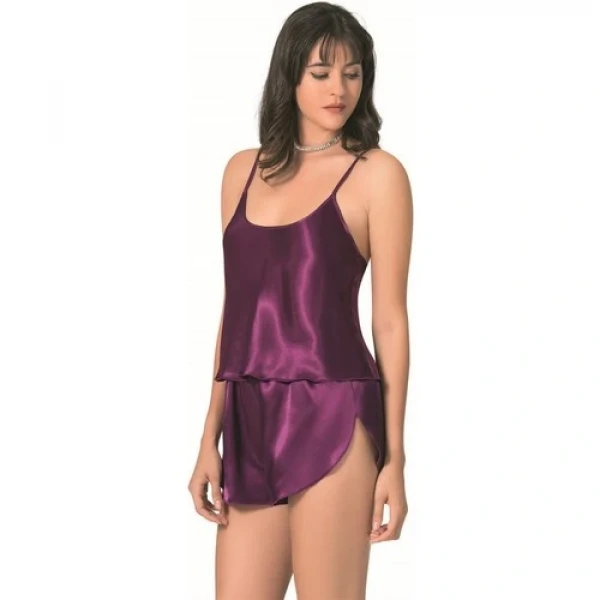 Arias Closet Mor Saten Babydoll Şort Takımı