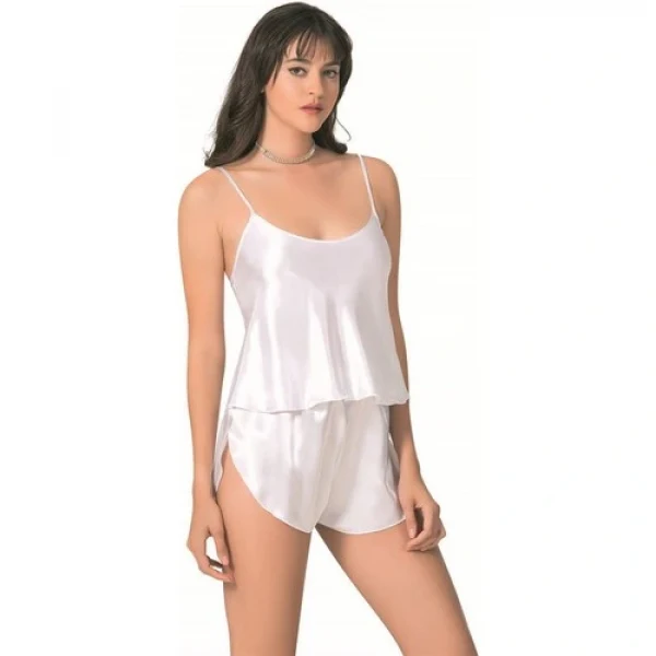 Arias Closet Beyaz Saten Babydoll Şort Takımı