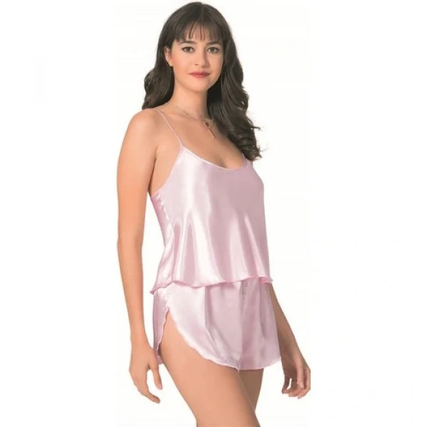 Arias Closet Pembe Saten Babydoll Şort Takımı
