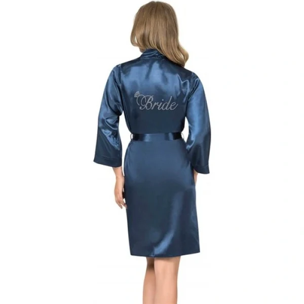 Arias Closet Lacivert Kısa Saten Bride Sabahlık