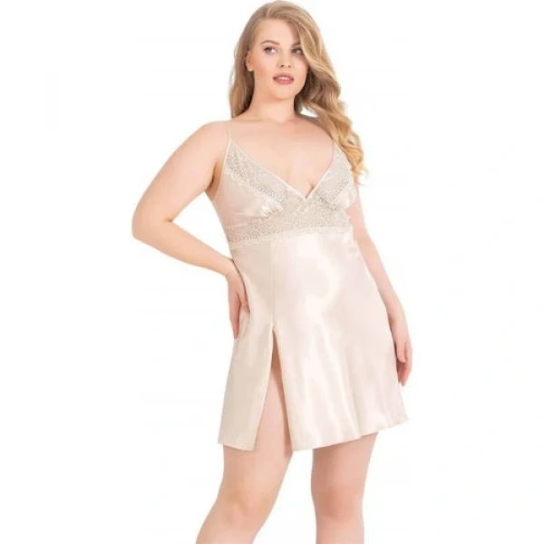 Arias Closet Büyük Beden Fildişi Kısa Saten Gecelik