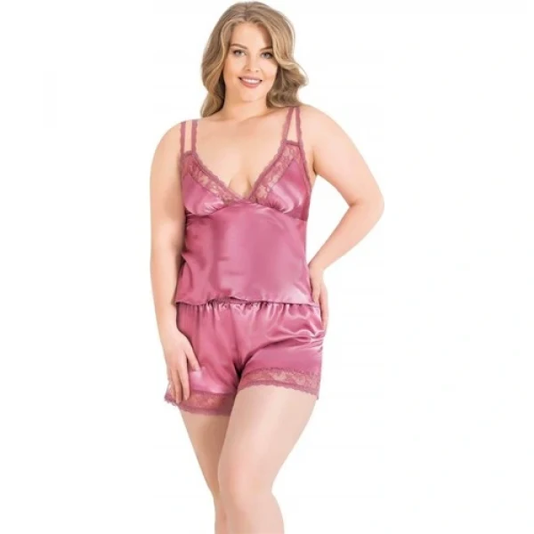 Arias Closet Büyük Beden Gül Kurusu Saten Babydoll Şort Takımı
